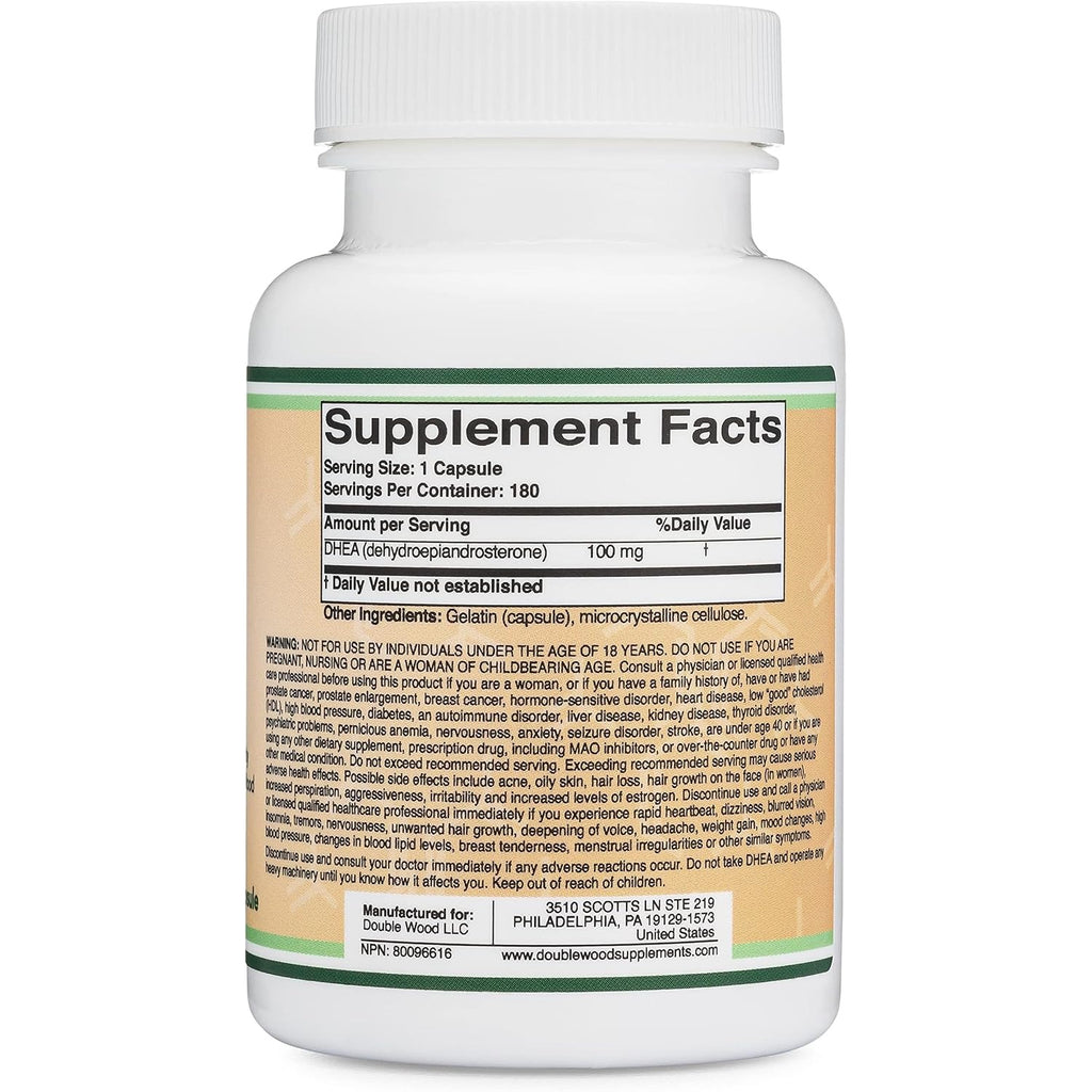 Double Wood Suplemento DHEA 100 mg 180 Cápsulas