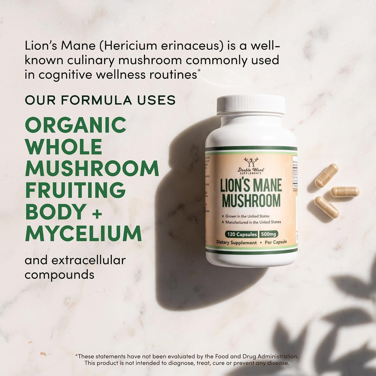 Double Wood Melena de León Orgánica 500 mg 120 Cápsulas Vegetales