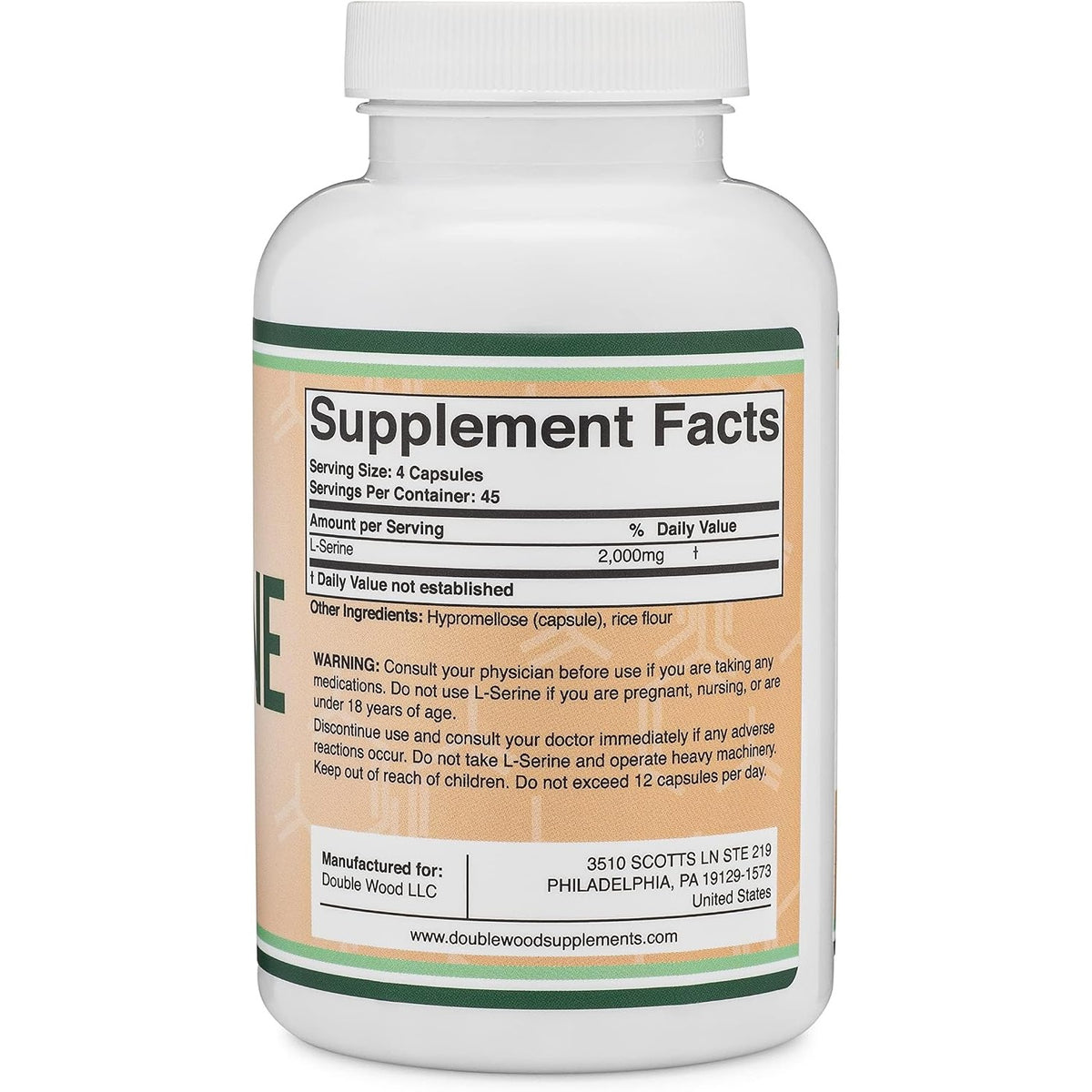 Double Wood L-Serina 500 mg 180 Cápsulas Vegetales