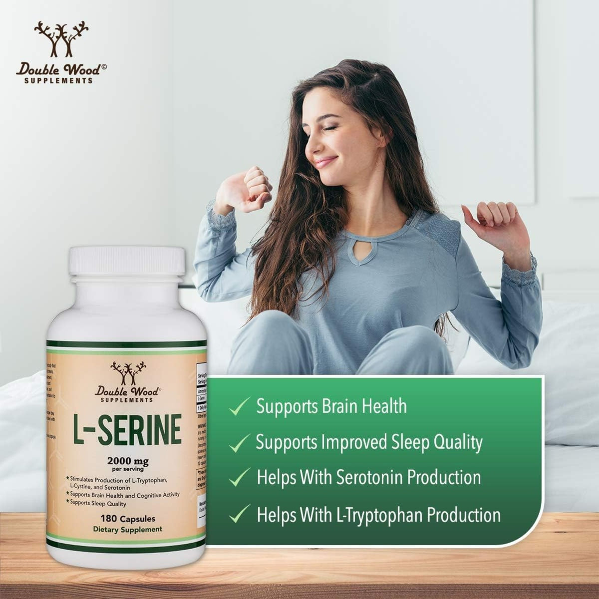 Double Wood L-Serina 500 mg 180 Cápsulas Vegetales