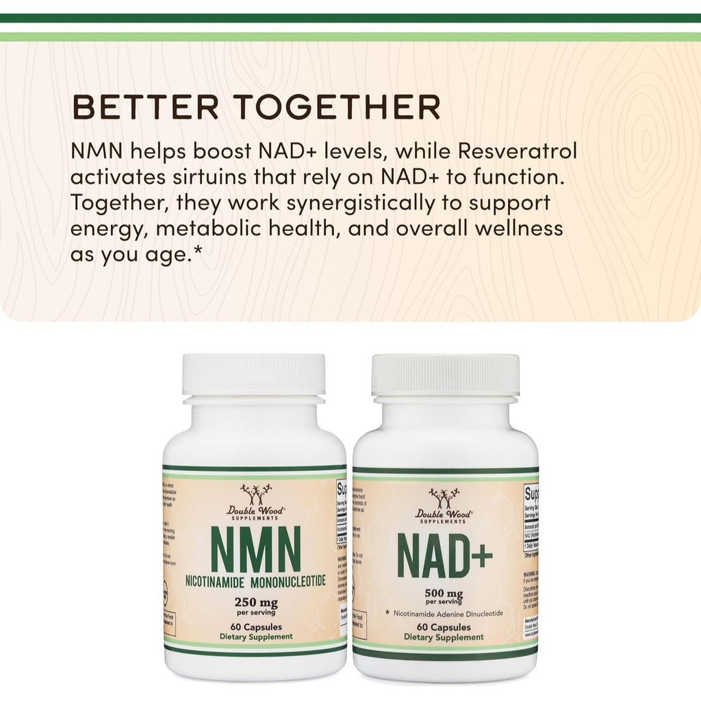 Double Wood NMN Nicotinamida Mononucleótido 250 mg 60 Cápsulas
