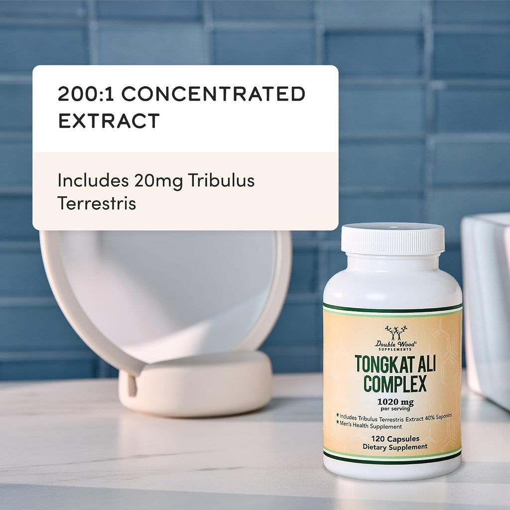 Double Wood Tongkat Ali 200:1 con Tribulus 1020 mg 120 Cápsulas Vegetales