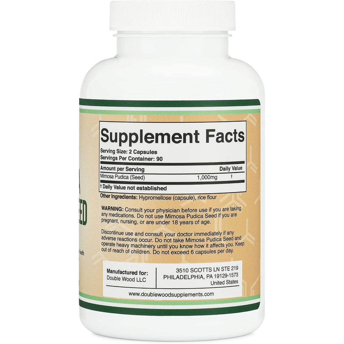 Double Wood Semilla de Mimosa Pudica 500 mg 180 Cápsulas Vegetales