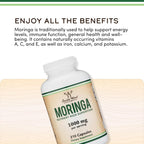 Double Wood Hoja de Moringa Orgánica 500 mg 210 Cápsulas Vegetales