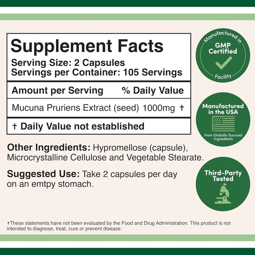 Double Wood Extracto De Mucuna Pruriens 500 Mg, 210 Caps Sfn