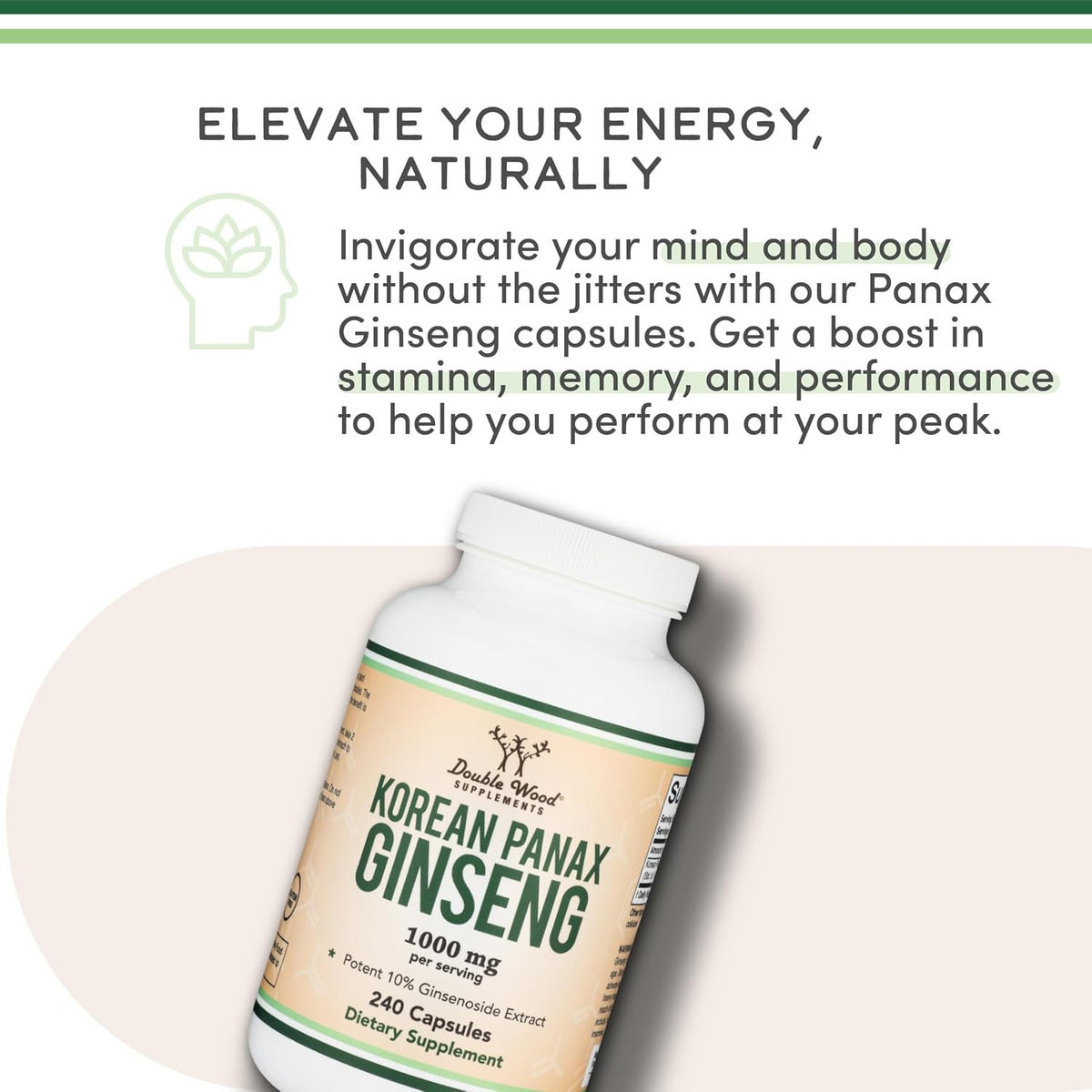 Double Wood Ginseng Rojo Coreano Panax 500 mg 240 Cápsulas Vegetales