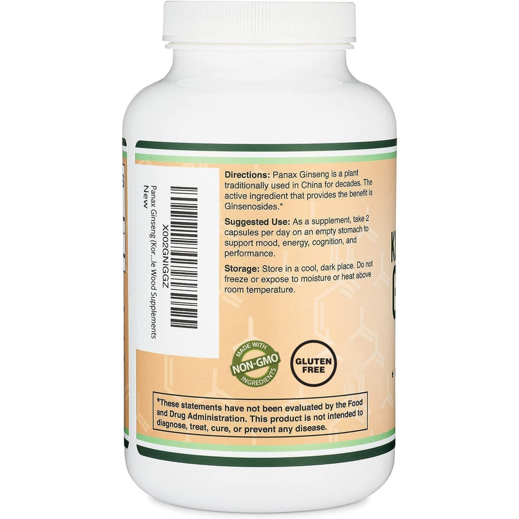 Double Wood Ginseng Rojo Coreano Panax 500 mg 240 Cápsulas Vegetales