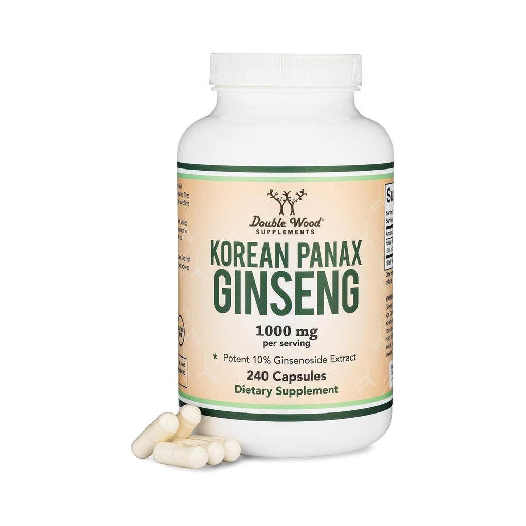 Double Wood Ginseng Rojo Coreano Panax 500 mg 240 Cápsulas Vegetales