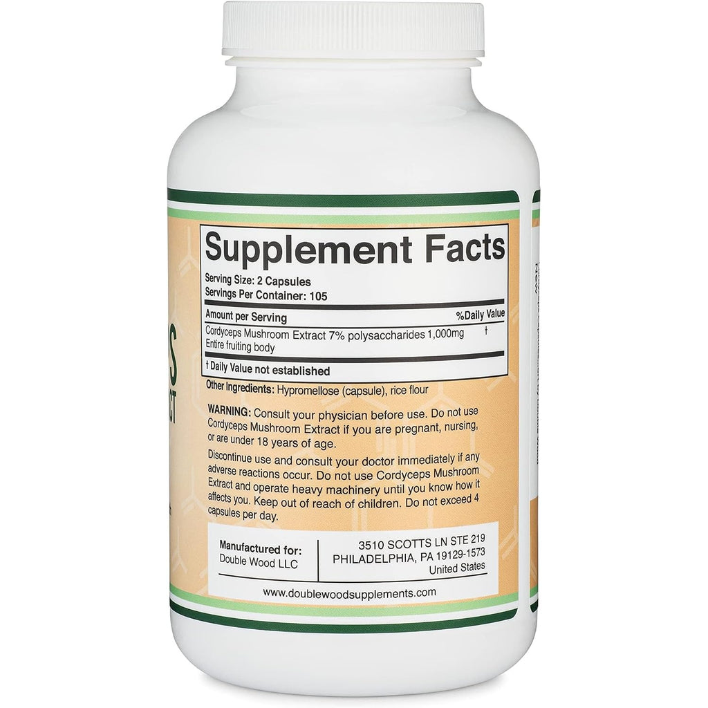Double Wood Cordyceps Extracto de Hongo 500 mg 210 Cápsulas