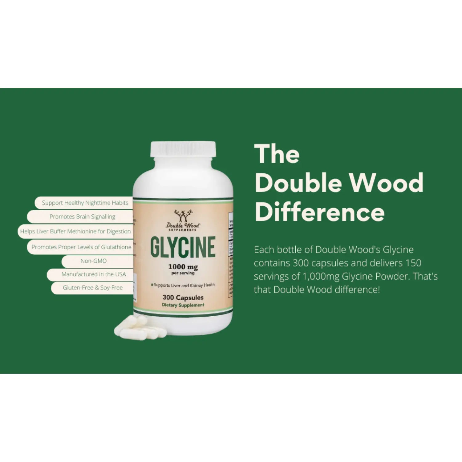 Double Wood Supplements Suplemento De Glicina 300 cáp sfn
