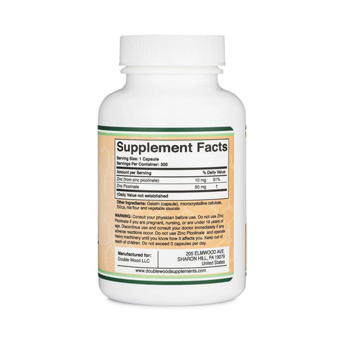 Double Wood Supplements Picolinato de zinc 50 mg 300caps Sfn