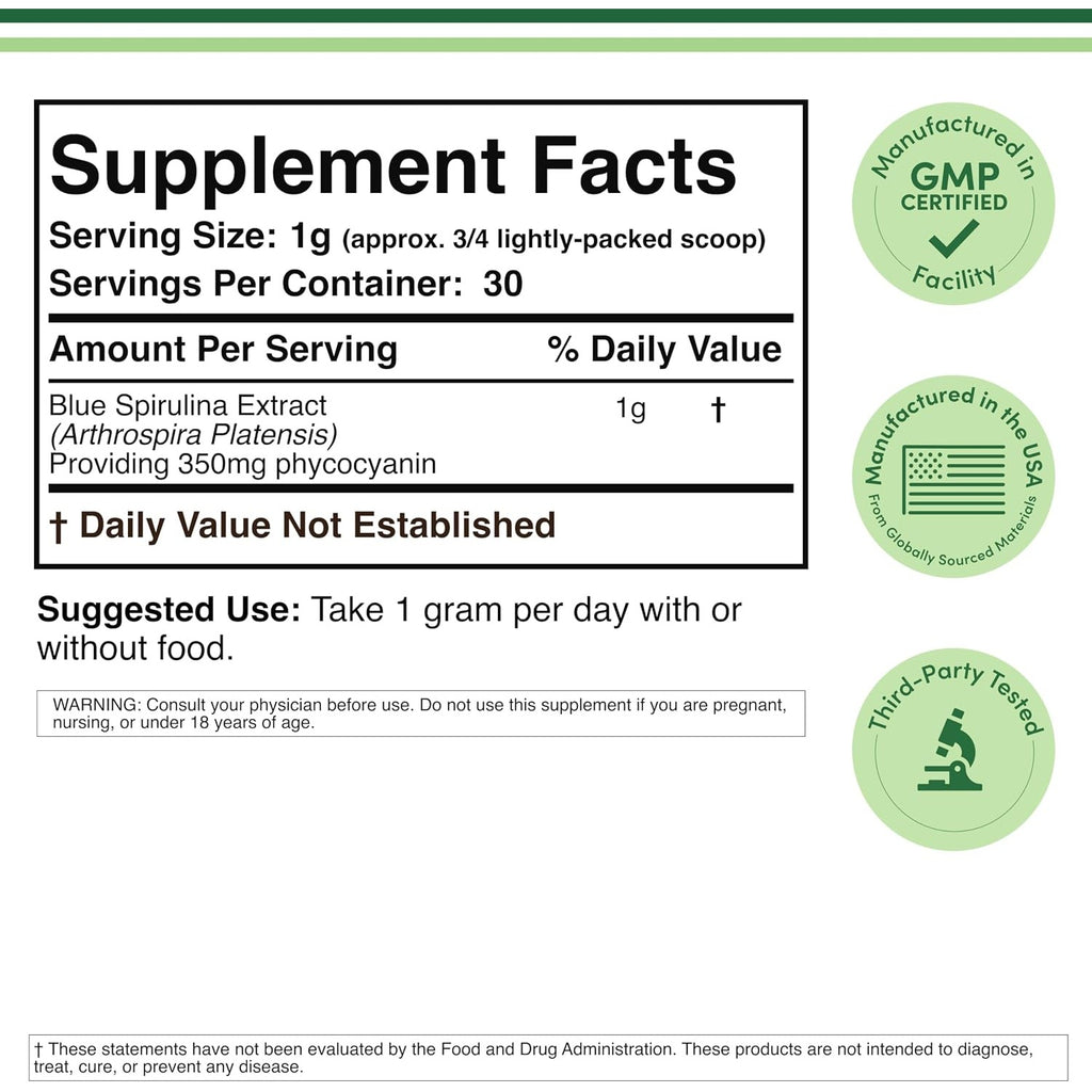 Double Wood Espirulina Azul 30 g Altamente Nutritiva