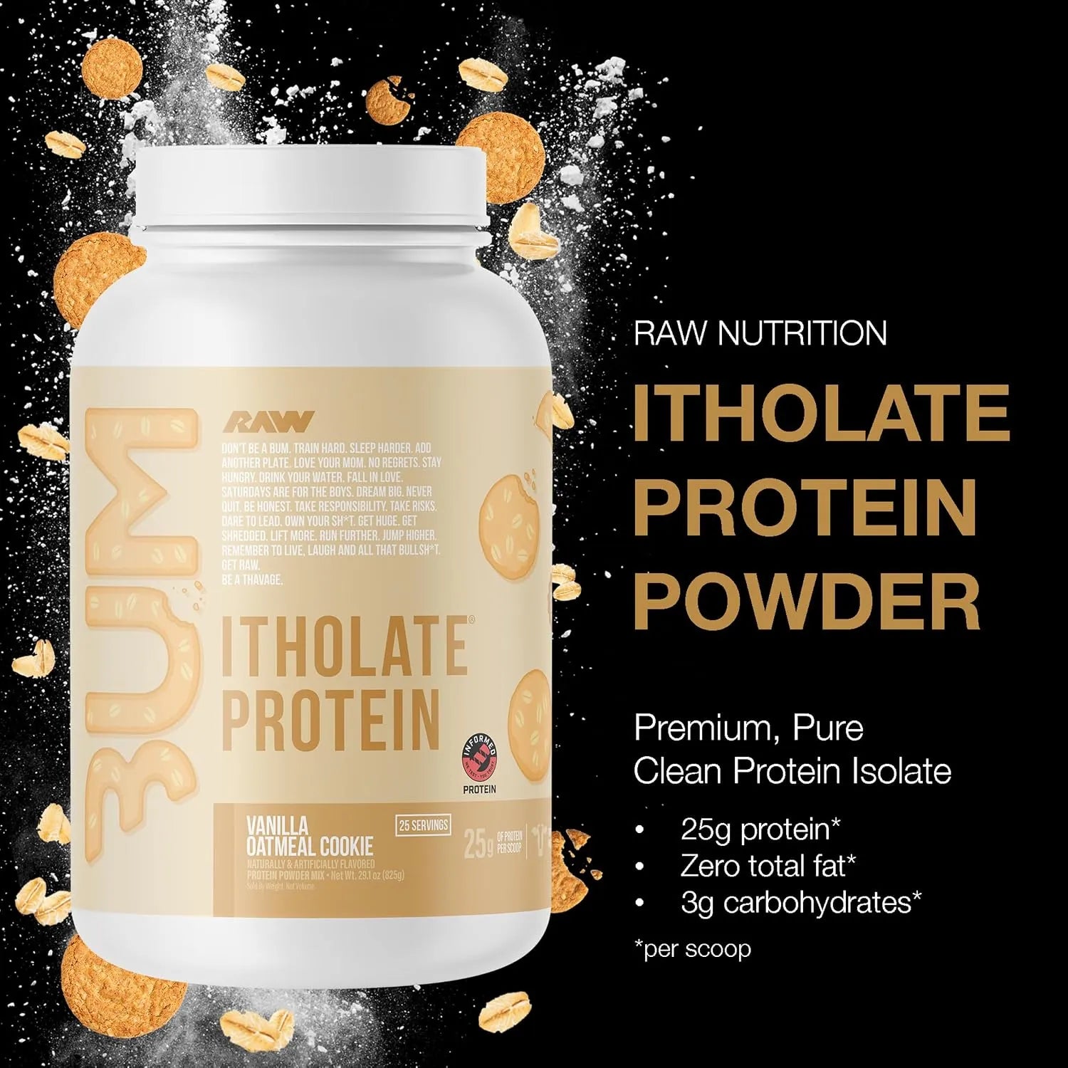 Raw Cbum Iso Proteina 775g 25 Servicios Sabor Vainilla Con Galleta de Avena