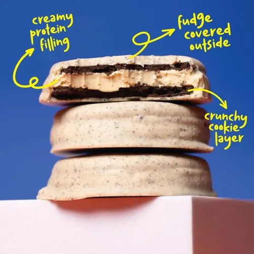 HANGRYBOY | Snack Proteico Galleta Sándwich| Cookies and cream | 12 Piezas de 65 g | 14 g de Proteína por Pieza | Apoyo Nutricional y Muscular