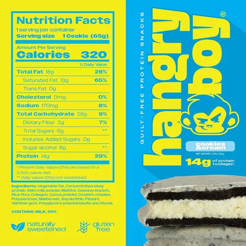HANGRYBOY | Snack Proteico Galletas Sándwich Variedad de Sabores | 12 Piezas de 65 g | 14 g de Proteína por Pieza | Apoyo Nutricional y Muscular