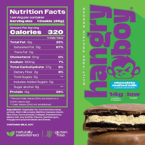 HANGRYBOY | Snack Proteico Galletas Sándwich Variedad de Sabores | 12 Piezas de 65 g | 14 g de Proteína por Pieza | Apoyo Nutricional y Muscular