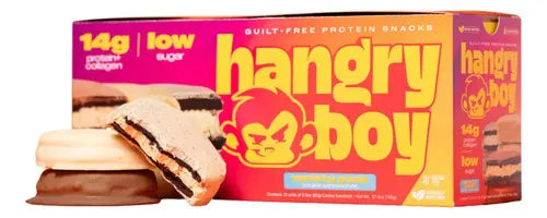 HANGRYBOY | Snack Proteico Galletas Sándwich Variedad de Sabores | 12 Piezas de 65 g | 14 g de Proteína por Pieza | Apoyo Nutricional y Muscular