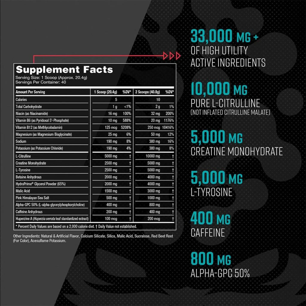 Gorilla Mode Pre Workout | Pre Entreno con Citrulina, Creatina y Cafeína | 40 Servicios | Sabor Tiger's Blood