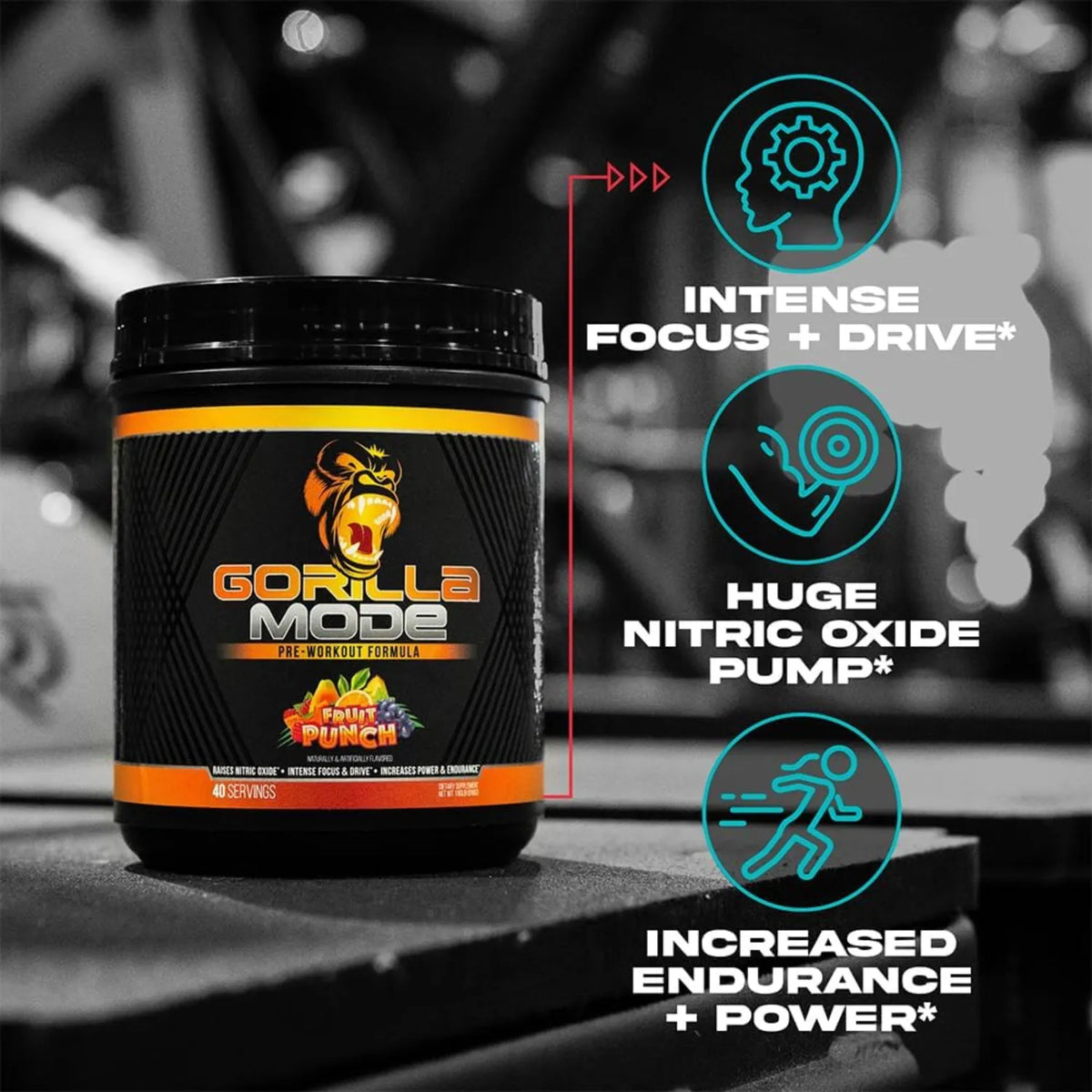 Gorilla Mode Pre Workout | Pre Entreno con Citrulina, Creatina y Cafeína | 40 Servicios | Sabor Tiger's Blood