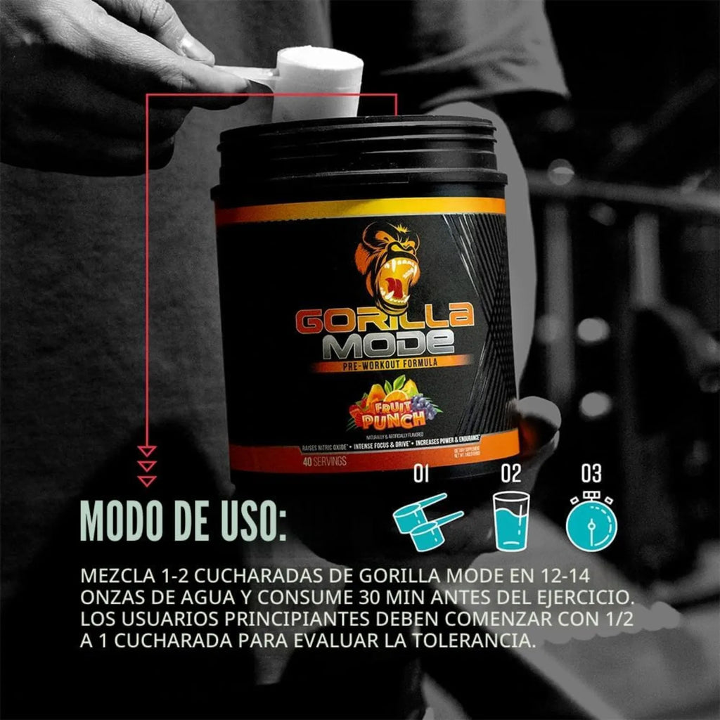 Gorilla Mode Pre Workout | Pre Entreno con Citrulina, Creatina y Cafeína | 40 Servicios | Sabor Tiger's Blood