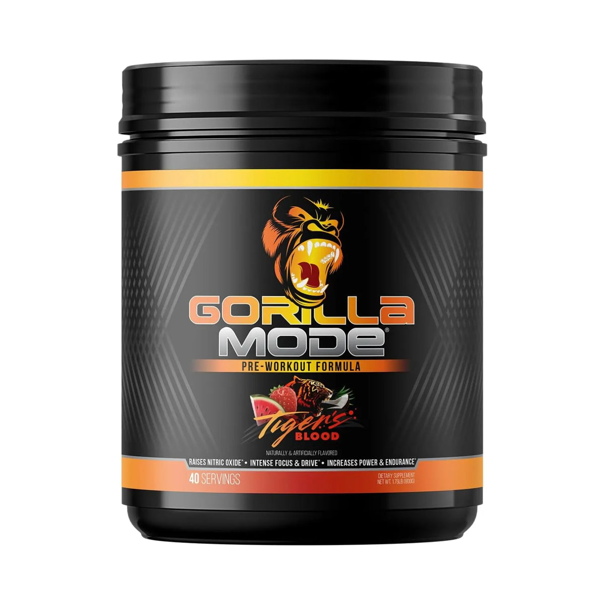 Gorilla Mode Pre Workout | Pre Entreno con Citrulina, Creatina y Cafeína | 40 Servicios | Sabor Tiger's Blood