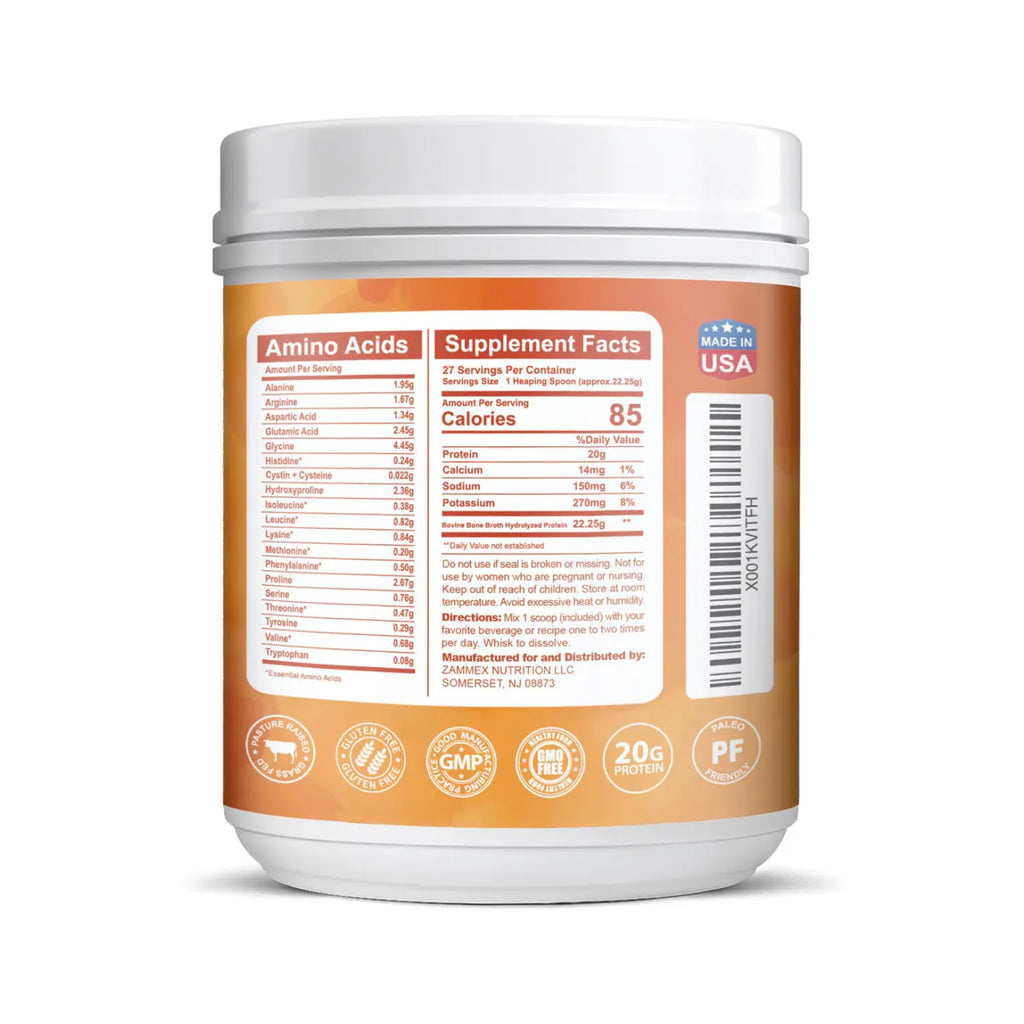 Zammex Proteína de Caldo de Hueso de Res 27 servs 600 grs SFN sin sabor
