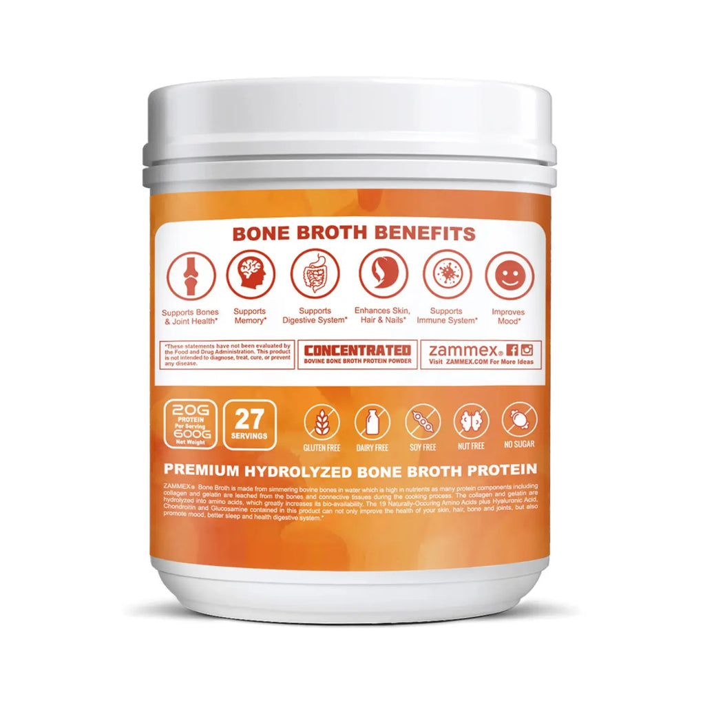 Zammex Proteína de Caldo de Hueso de Res 27 servs 600 grs SFN sin sabor