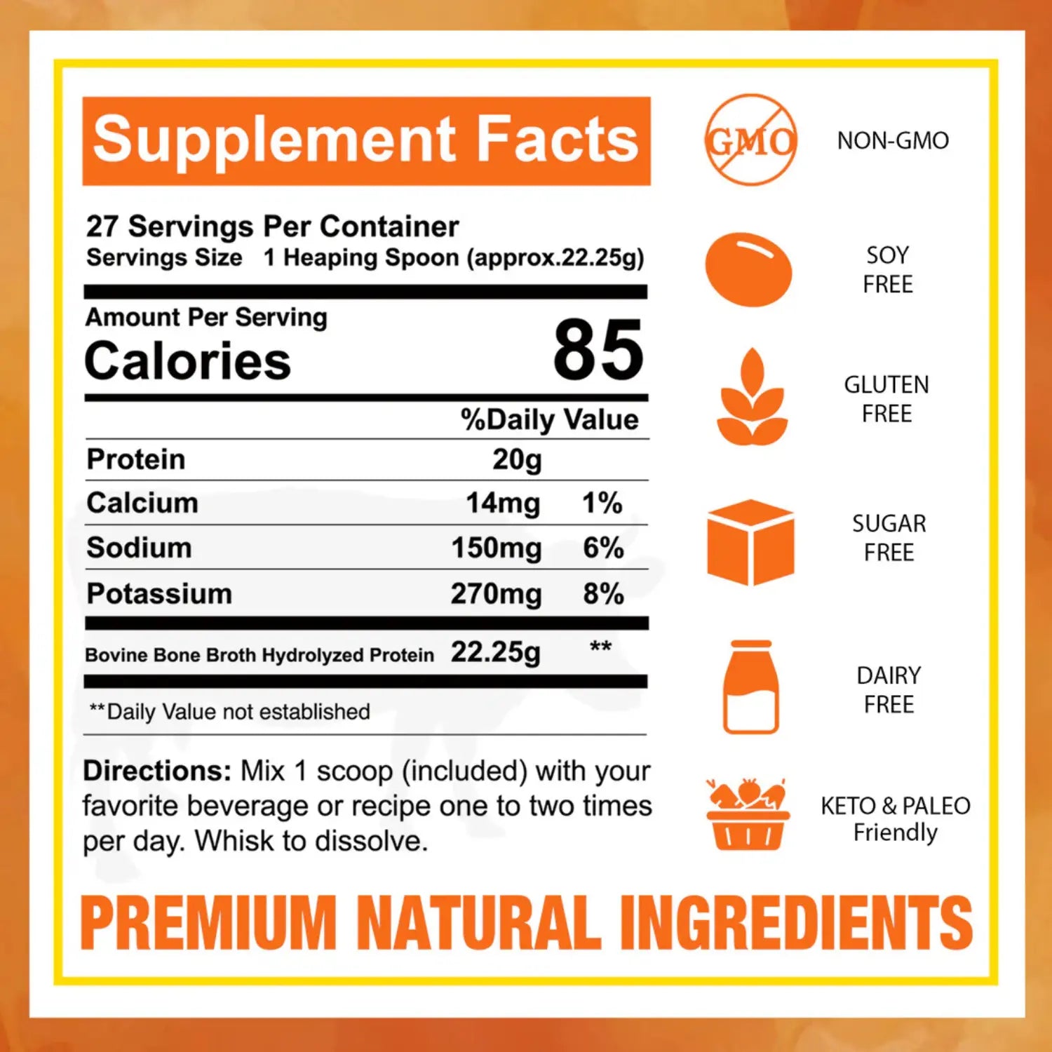 Zammex Proteína de Caldo de Hueso de Res 27 servs 600 grs SFN sin sabor