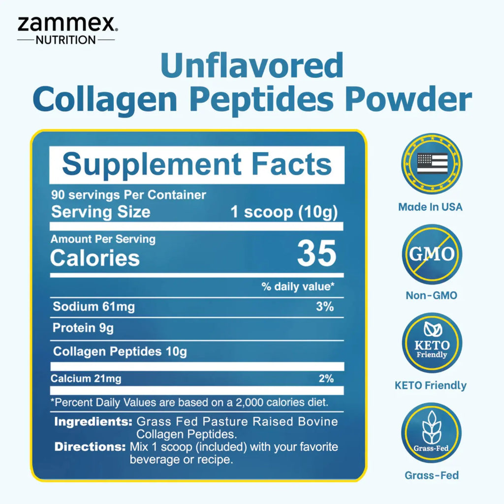Zammex peptidos de colageno en polvo 900 grs 90 Servs SFN sin sabor