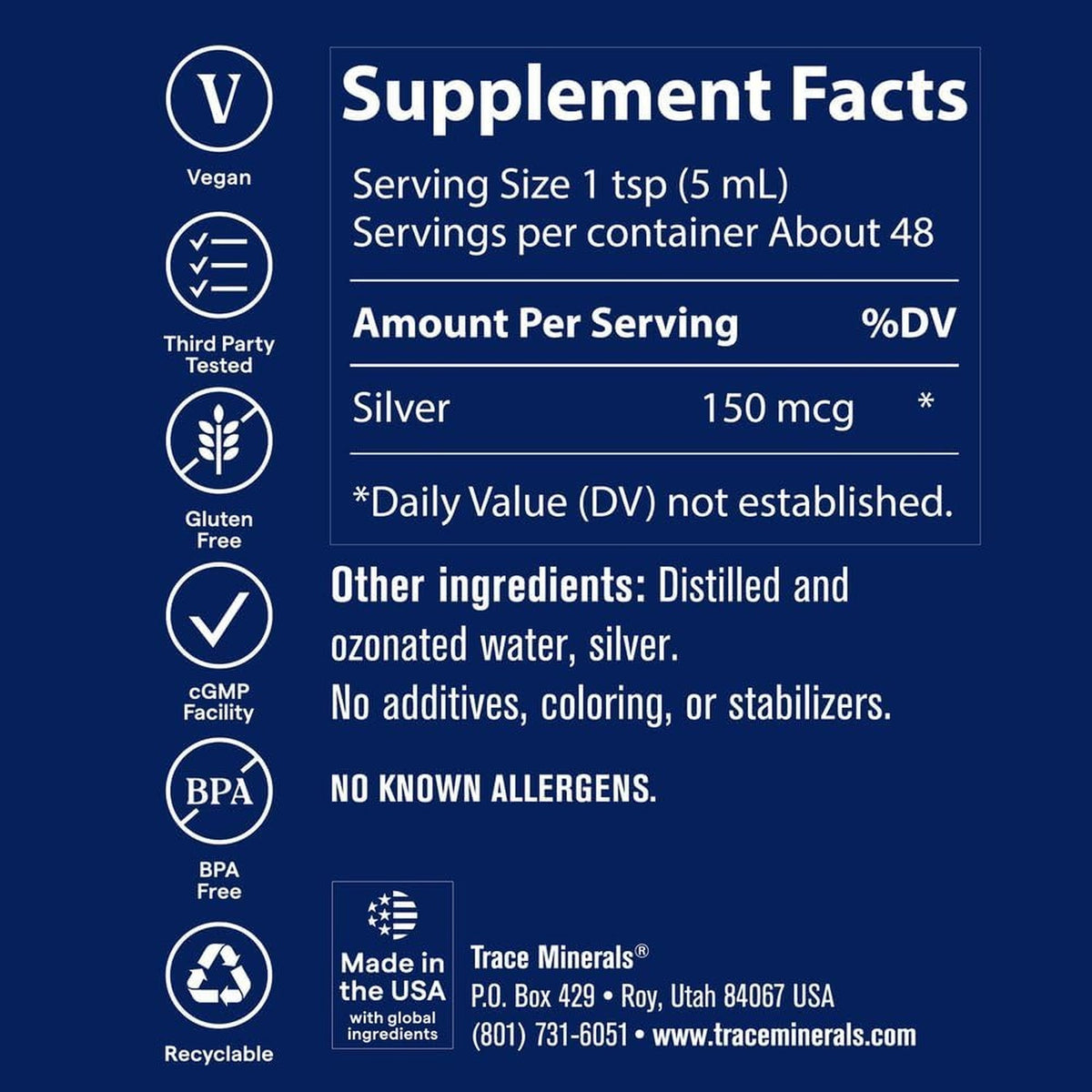 Trace Minerals Plata Coloidal Suplemento 30 ppm 8 oz