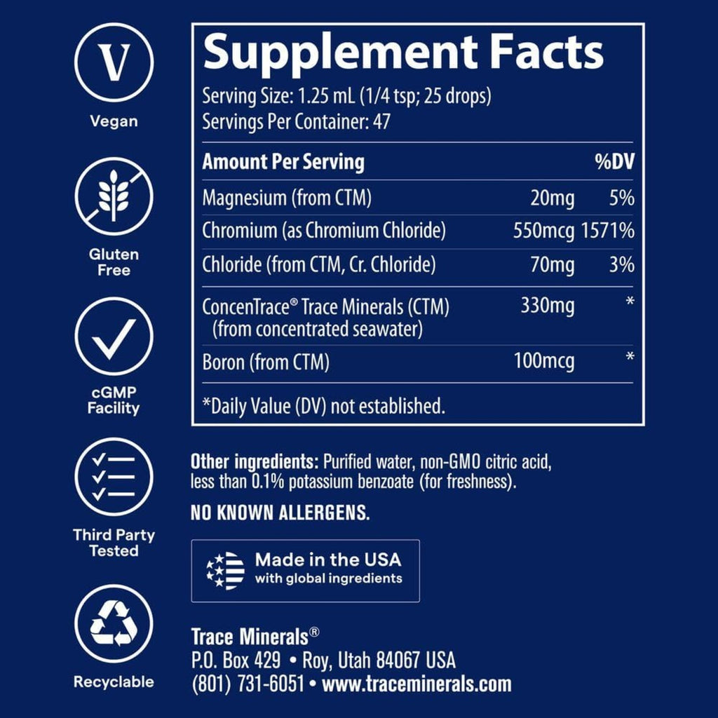 Trace Minerals Cromo Iónico Líquido 550 mcg Sin Sabor 59 Ml – Minerales