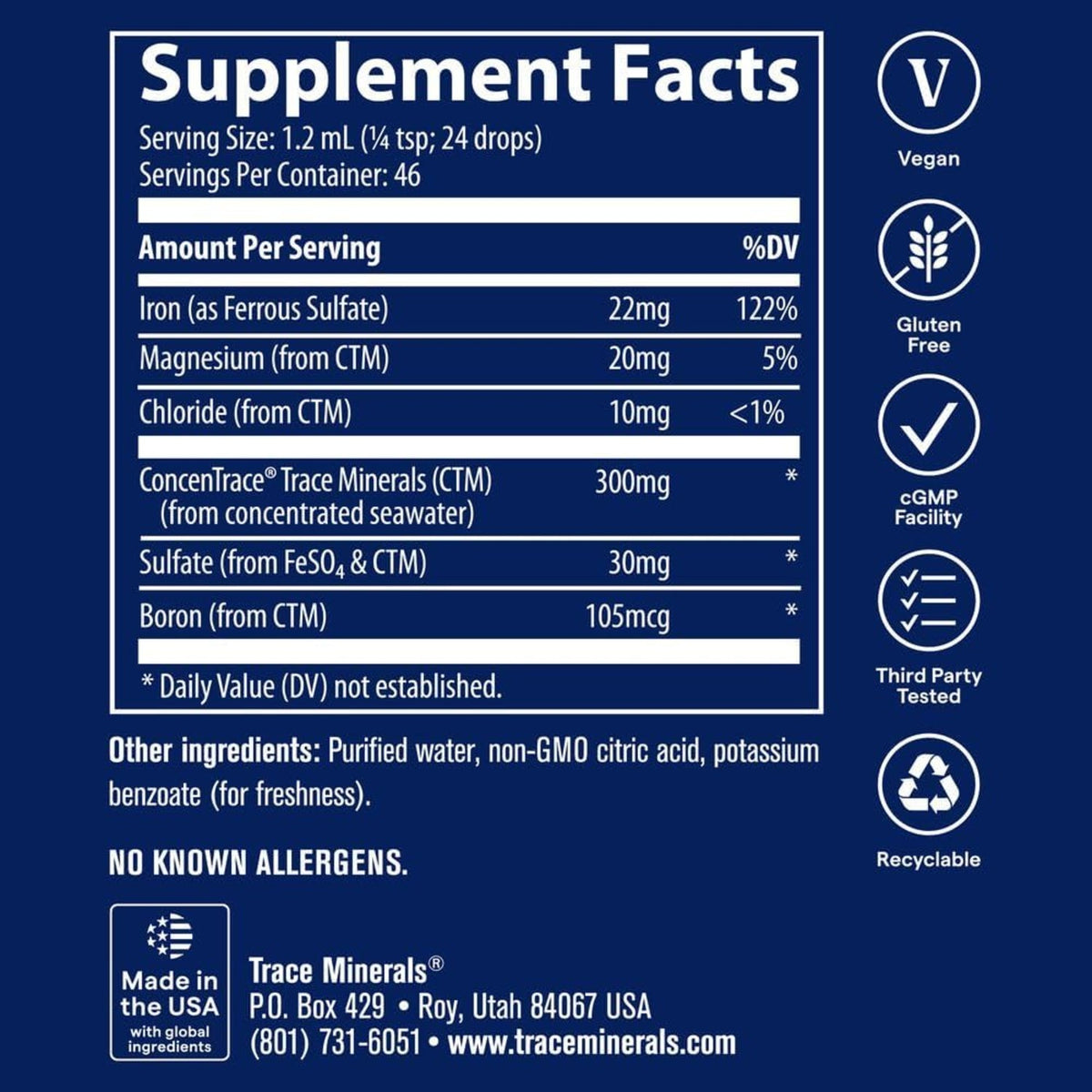 Trace Minerals Hierro Líquido 22mg Gotero Función Cognitiva Sin Sabor – Minerales