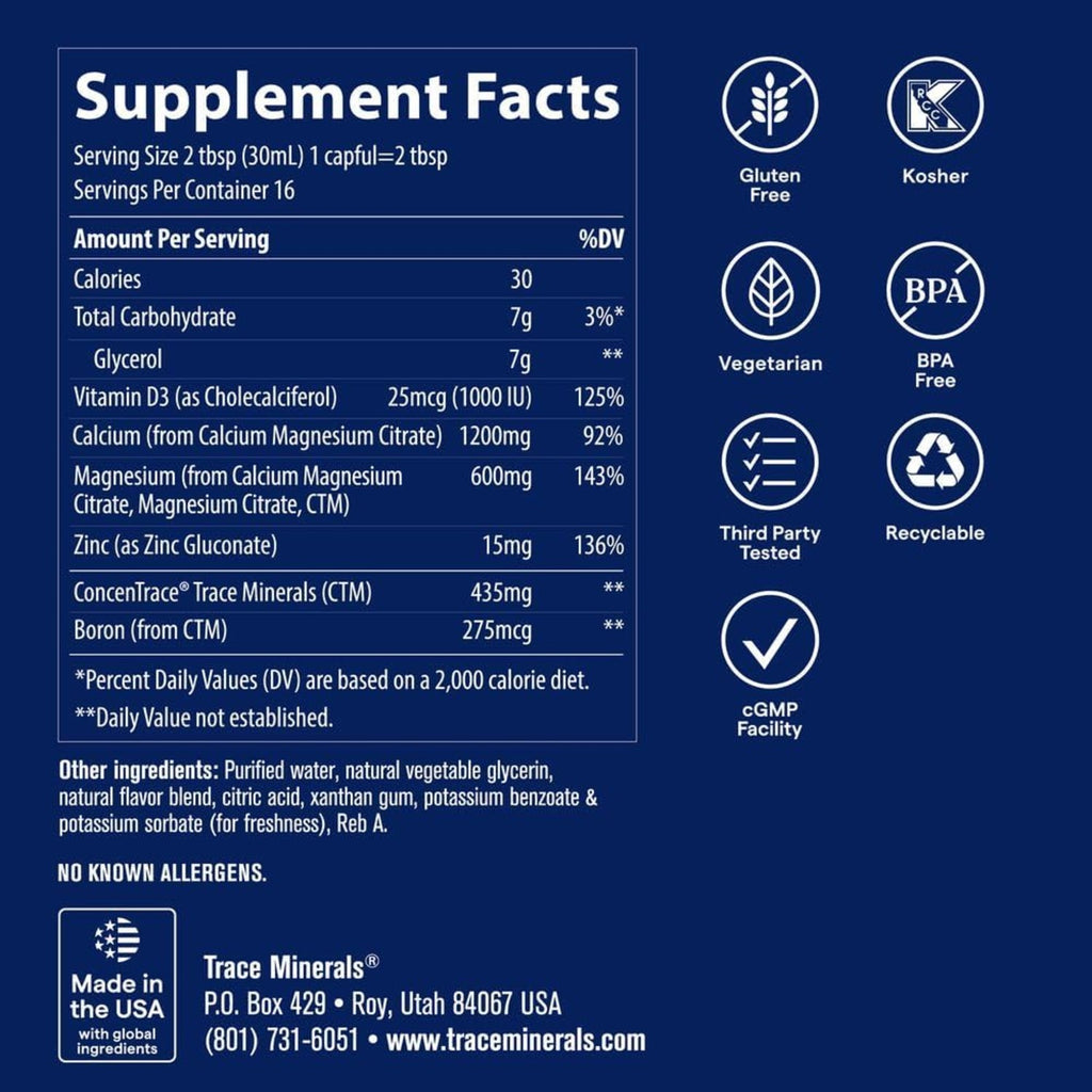 Trace Minerals Calcio Magnesio Zinc Líquido Sabor Piña Colada De 475 Ml – Minerales