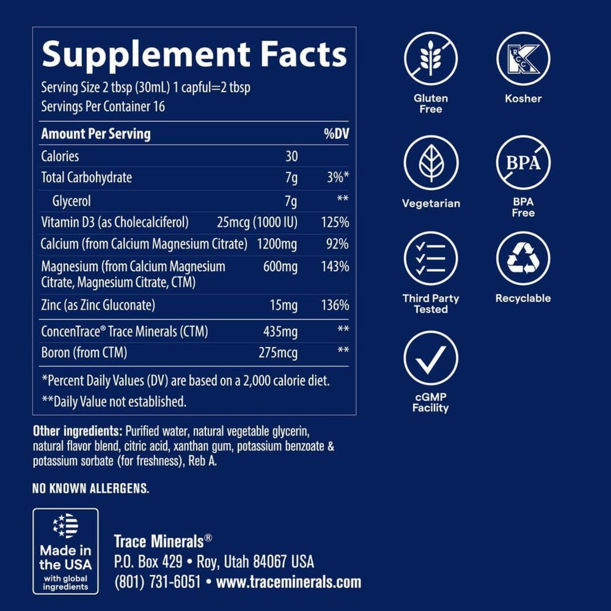 Trace Minerals Calcio Magnesio Zinc Líquido Sabor Piña Colada De 475 Ml – Minerales