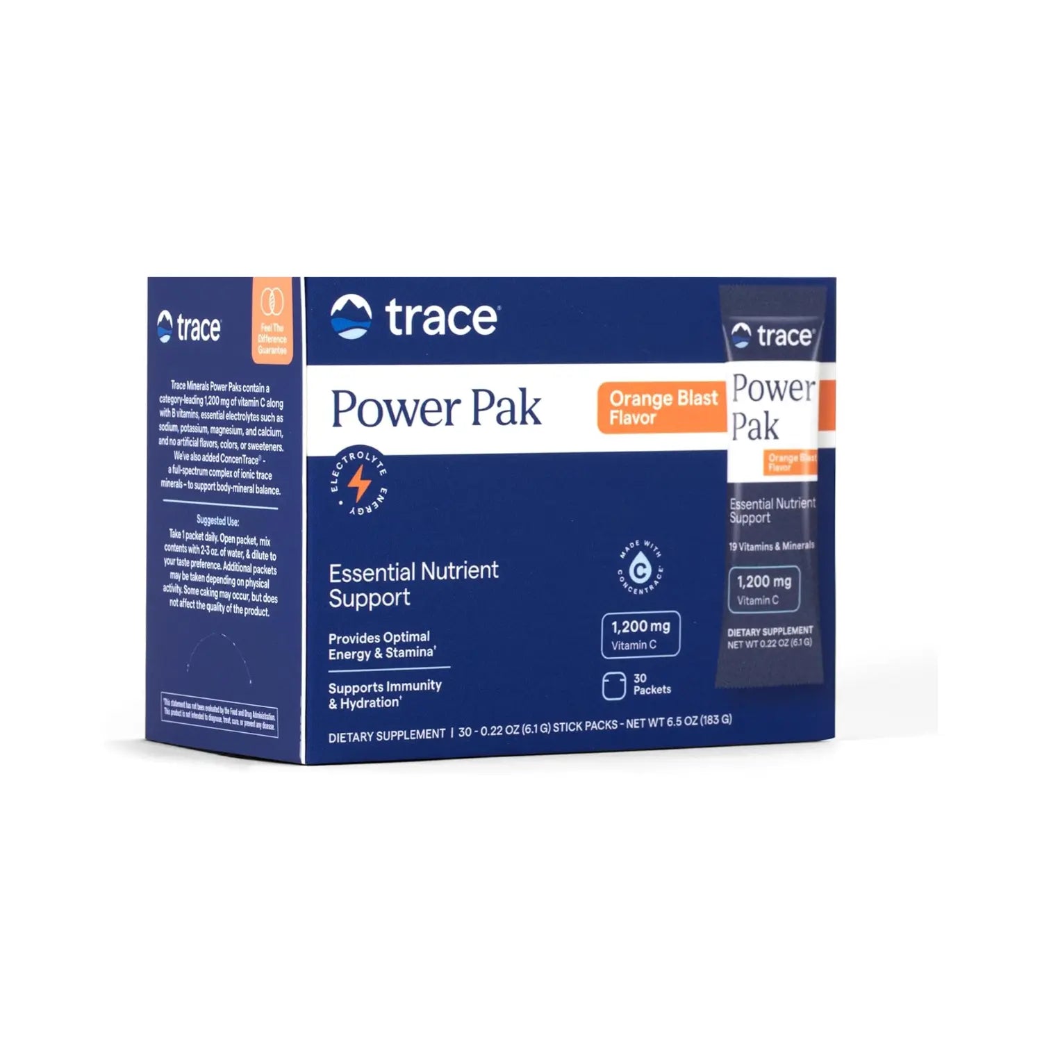 Trace minerals POWER PAK VIT C ORANGE  (BOX-30 PACKETS) (CASE 12CT)