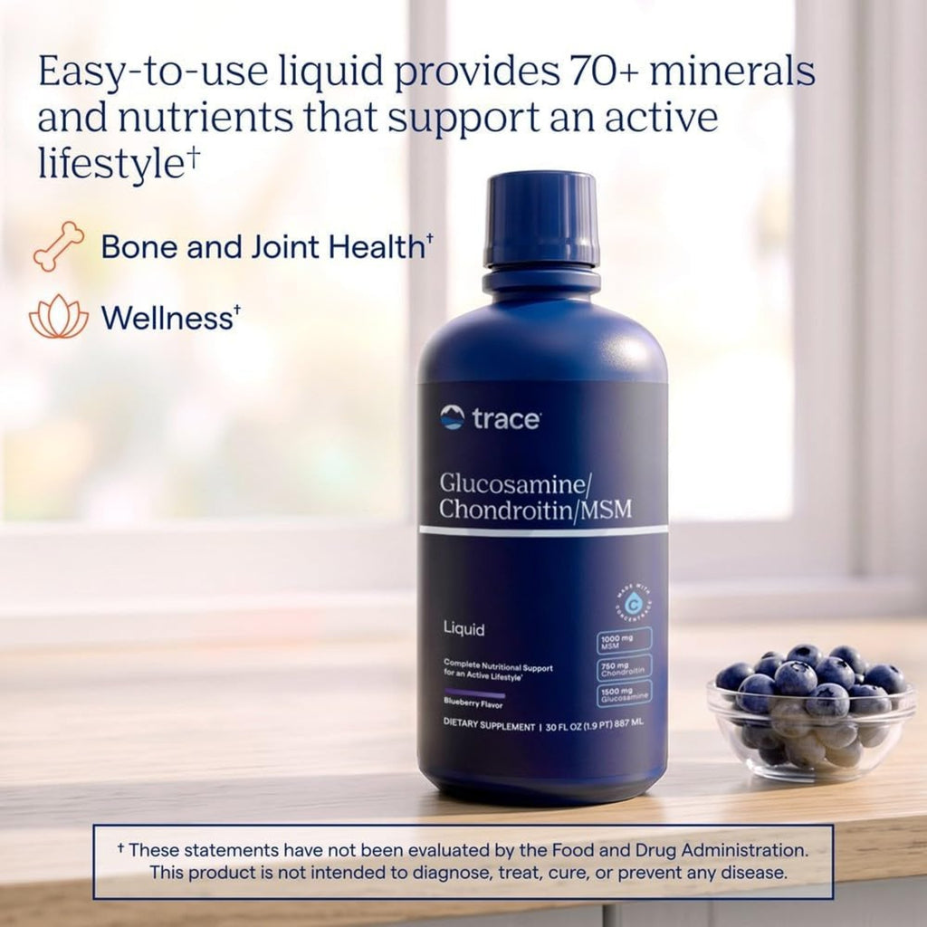 Trace Minerals Glucosamina Condroitina Msm Líquida 32 Oz Sabor Blueberry – Bienestar Articular