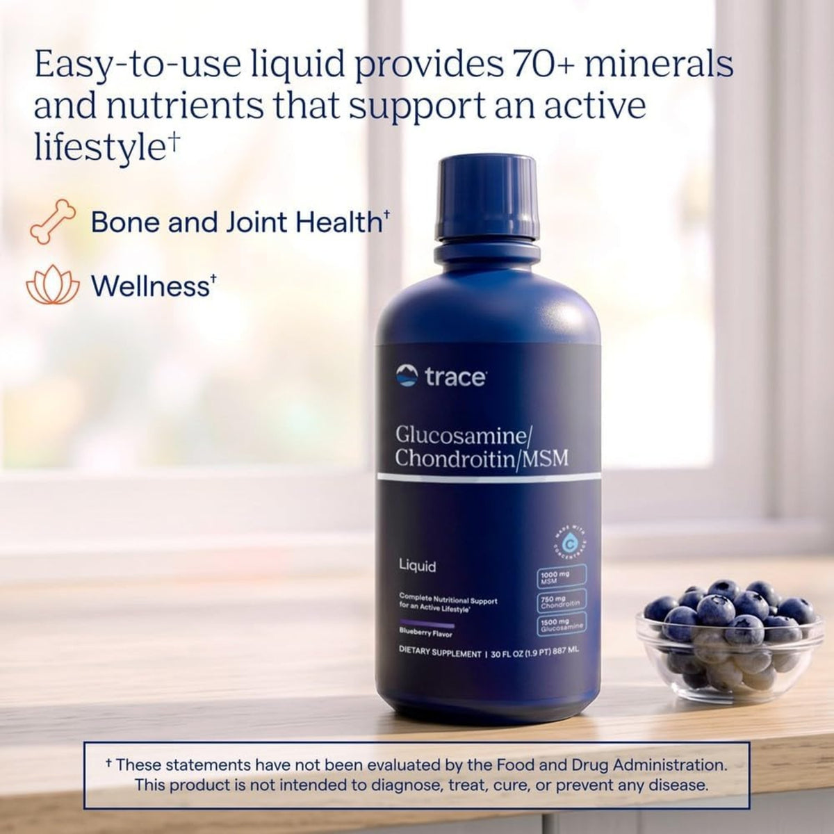 Trace Minerals Glucosamina Condroitina Msm Líquida 32 Oz Sabor Blueberry – Bienestar Articular