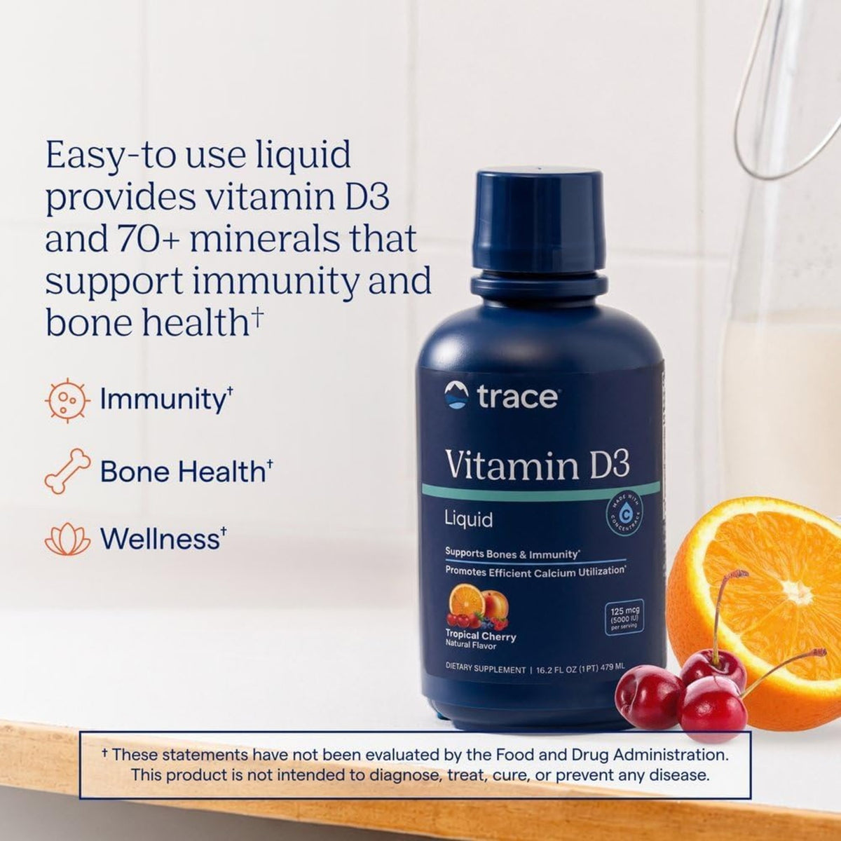 Trace Minerals Vitamina D3 Líquida 5000 UI Cereza Tropical 473 Ml