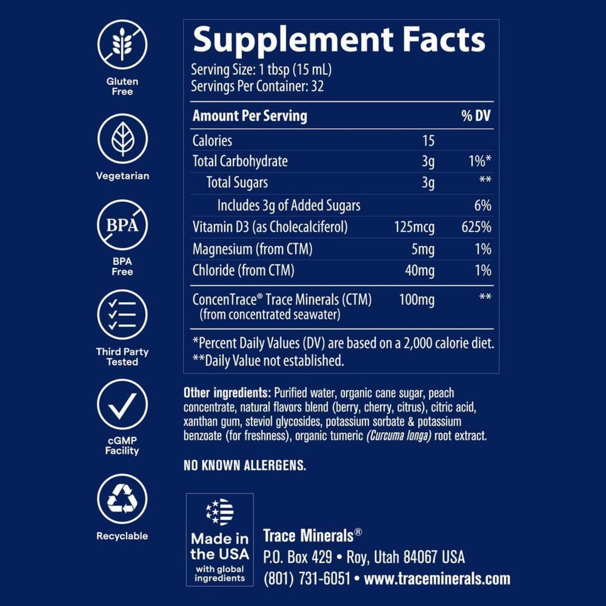 Trace Minerals Vitamina D3 Líquida 5000 UI Cereza Tropical 473 Ml