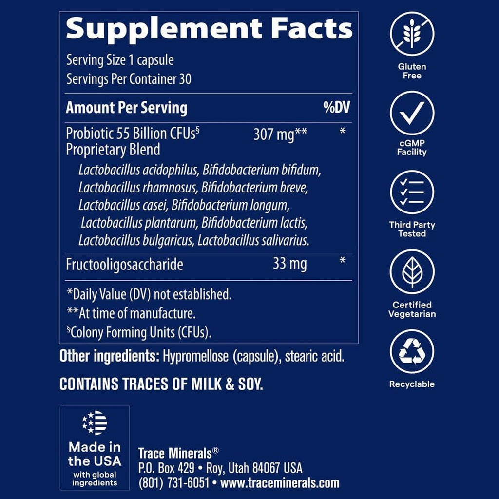 Trace Minerals Probiótico 10 Cepas 55 Mil Millones 30 Cápsulas