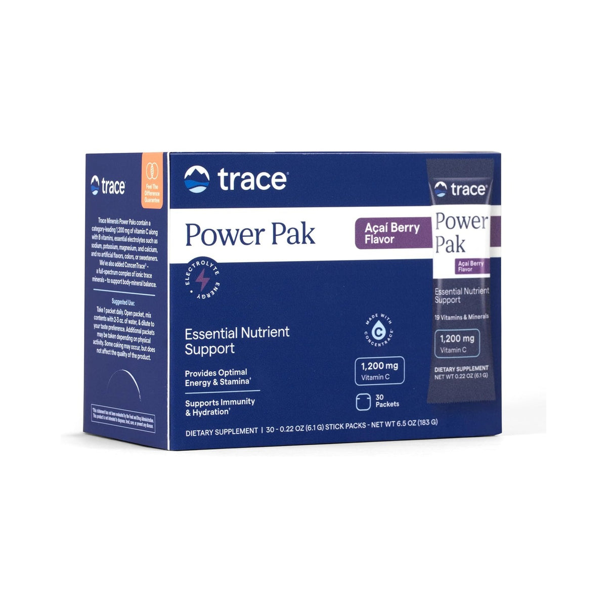 Trace Minerals Electrolitos Stamina Power Pak Sabor Açaí Berry Caja con 30