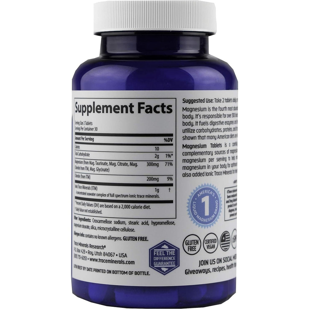 Trace Minerals Magnesio Músculos y Huesos 300 mg 60 Tabletas