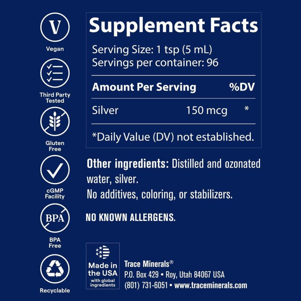 Trace Minerals Plata Coloidal 473ml, 30 Ppm/ Porciones Sin Sabor