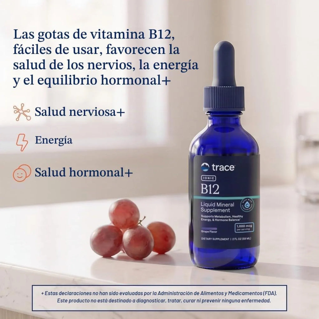 Trace Minerals Vitamina Iónica Líquida B12 1000 mcg sabor uva 59 ml