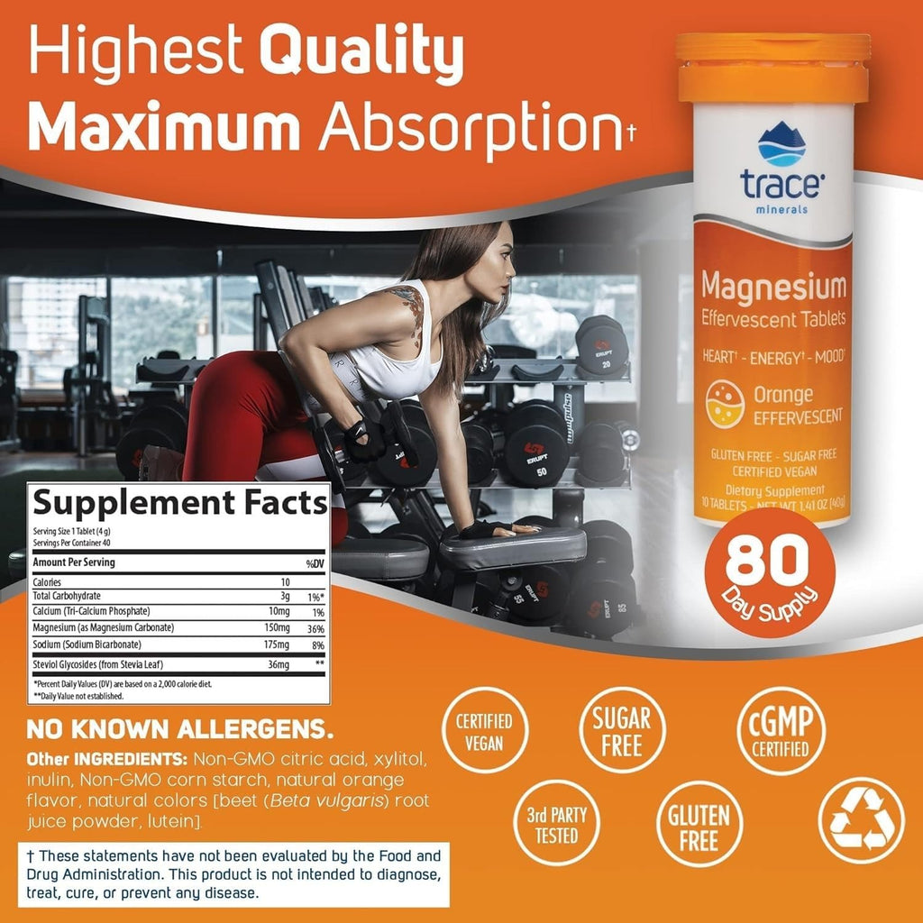 Trace Minerals Magnesio Efervescente Tabletas Sabor Naranja 40 g