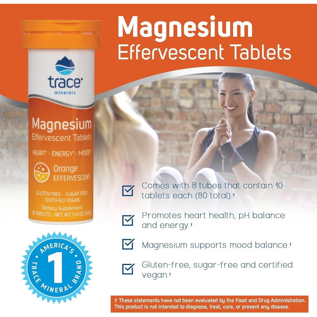 Trace Minerals Magnesio Efervescente Tabletas Sabor Naranja 40 g