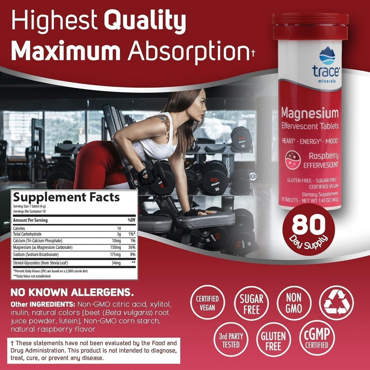 Trace Minerals Magnesio Tabletas EfervecenteS 40g Sabor Frambuesa Frambuesa – Minerales