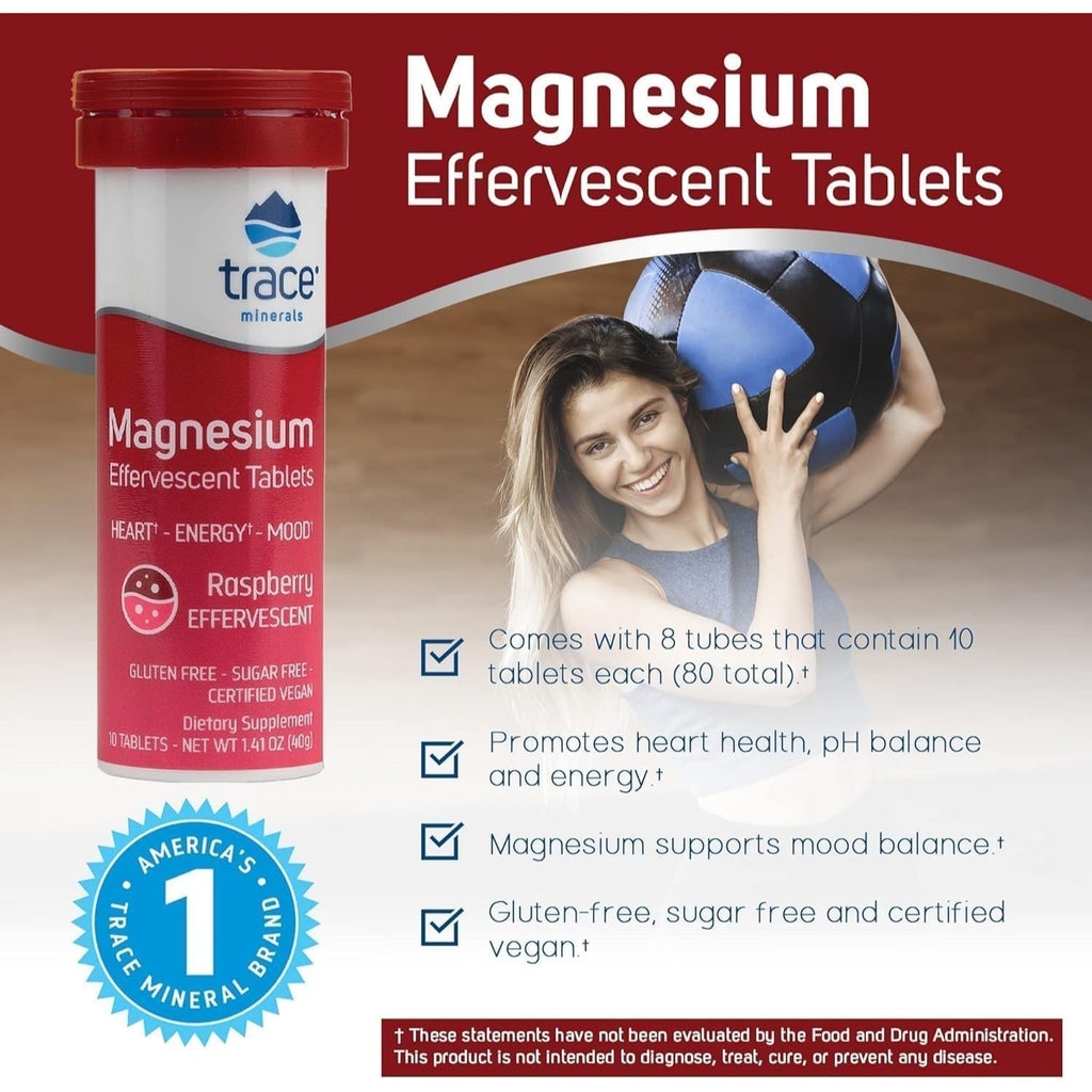 Trace Minerals Magnesio Tabletas EfervecenteS 40g Sabor Frambuesa Frambuesa – Minerales