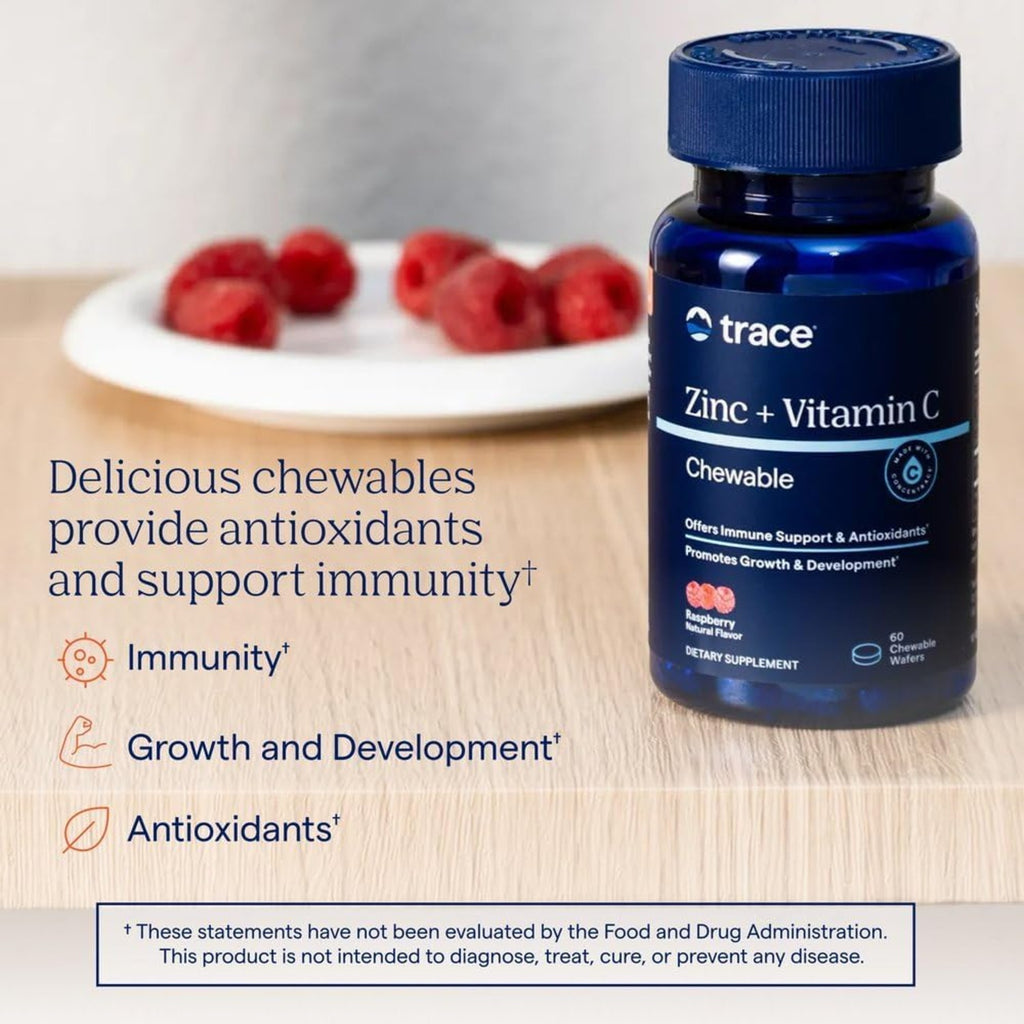 Trace Minerals Zinc, Vitamina C 60 Masticables Raspberry Frambuesa – Minerales