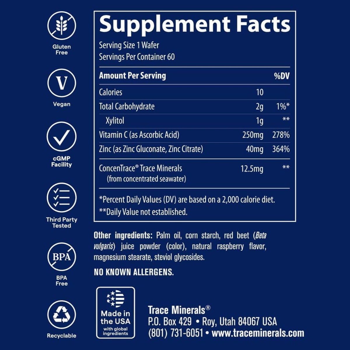 Trace Minerals Zinc, Vitamina C 60 Masticables Raspberry Frambuesa – Minerales